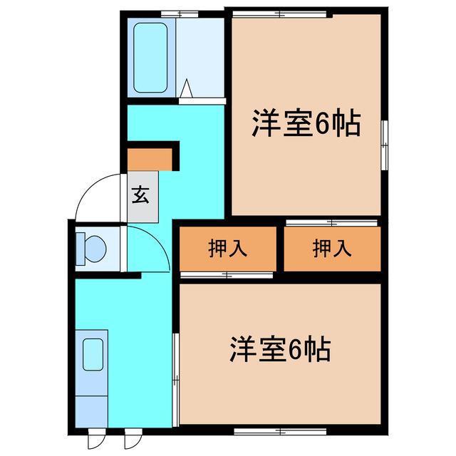カインドネスハイツ(2DK/2階)の間取り写真