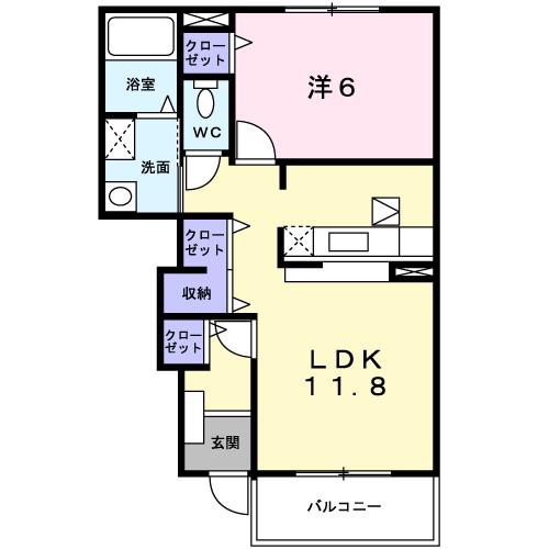 カーサプラシード(1LDK/1階)の間取り写真