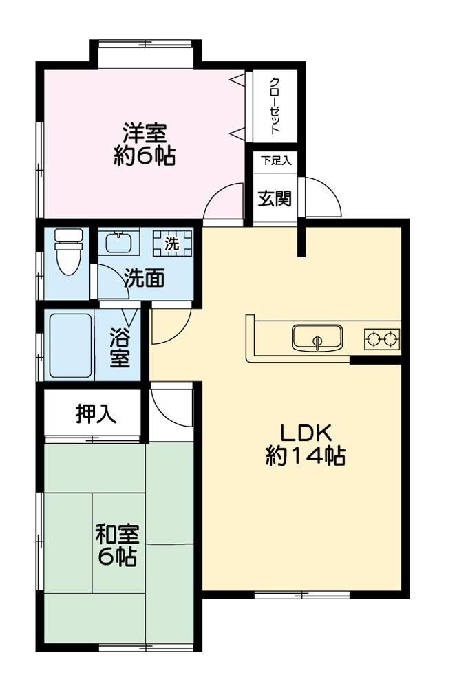 かやのハイツ光の森 2階角(2LDK/1階)の間取り写真