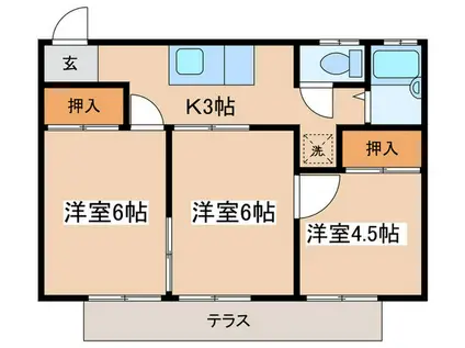 平成ハイツ1号棟(3K/1階)の間取り写真