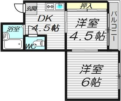 ベストレジデンス今里駅前(2DK/3階)の間取り写真