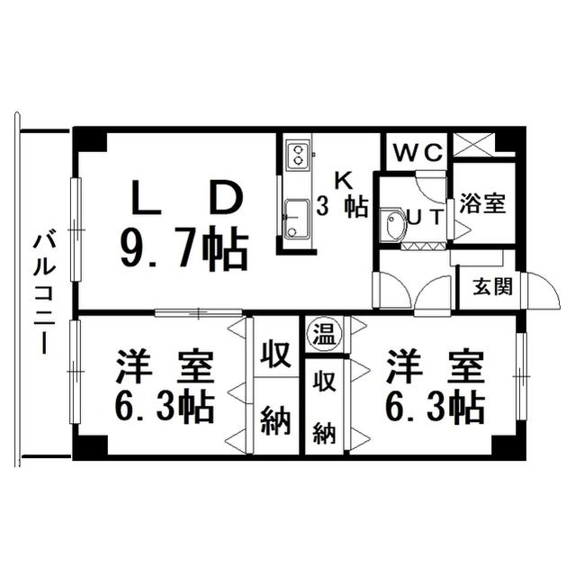 レジデンス黒金(2LDK/4階)の間取り写真