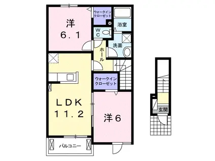 ピュア・キララ A(2LDK/2階)の間取り写真