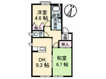 ディアス徳田(2DK/1階)の間取り写真