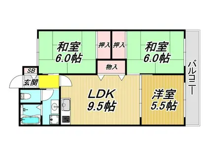 ハイツキタウラ(3LDK/4階)の間取り写真