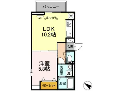 D-ROOM樹・旭町(1LDK/2階)の間取り写真