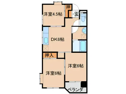 エスポワール有明 B棟(3DK/1階)の間取り写真