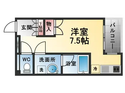 ソリューション甲子園(ワンルーム/6階)の間取り写真