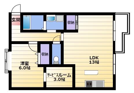 エヴァグリーン(1SLDK/3階)の間取り写真