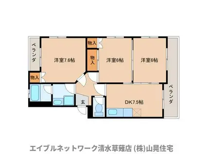 クレッセント瀬名(3DK/4階)の間取り写真