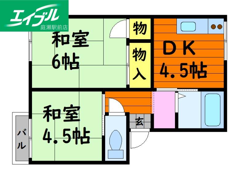 コーポリシアンサス(2DK/2階)の間取り写真