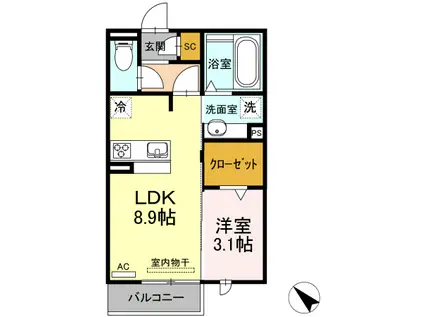 D-ROOMKG(1LDK/2階)の間取り写真