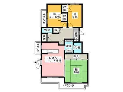 パークサイド小川(3LDK/1階)の間取り写真