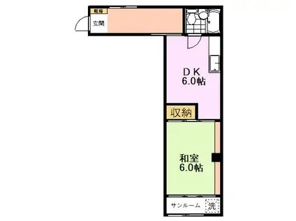宝ビル(1DK/3階)の間取り写真