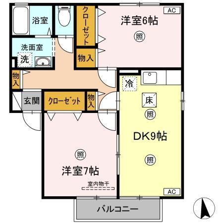 リジェール東山崎 A・B(2DK/1階)の間取り写真