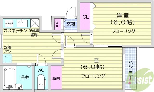 第十二ショーケービル(2DK/1階)の間取り写真