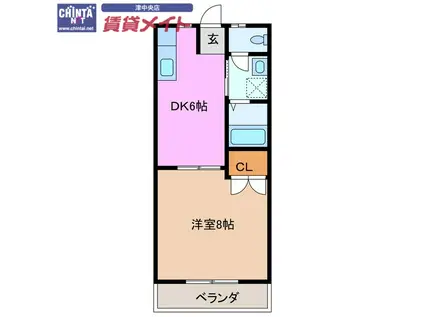 コーポ新町II(1DK/1階)の間取り写真