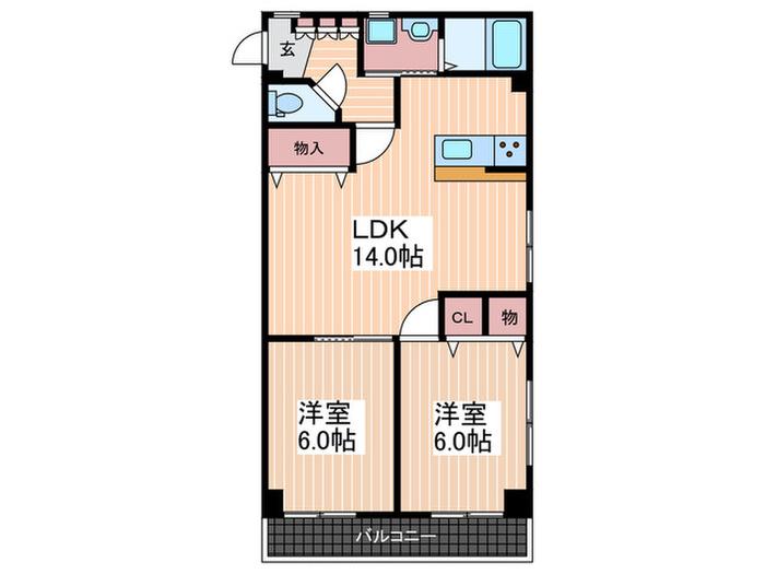 平稲ビル(2LDK/3階)の間取り写真