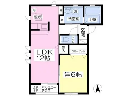 エスターテ G棟(1LDK/1階)の間取り写真