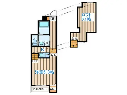 UNリヴィエール高松(1K/1階)の間取り写真