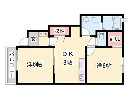 フェニーチェ(2DK/1階)の間取り写真