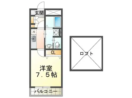 ワコーレヴィアーノ垂水城が山(1K/1階)の間取り写真