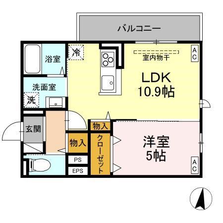 トリシア東和田 W棟(1LDK/2階)の間取り写真