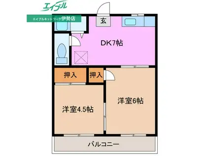 コーポ原(2DK/2階)の間取り写真