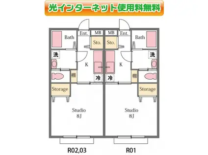 グランドソレーユ(1K/1階)の間取り写真