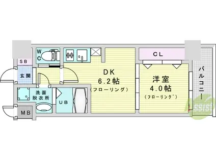 ALIVIS北梅田(1DK/4階)の間取り写真
