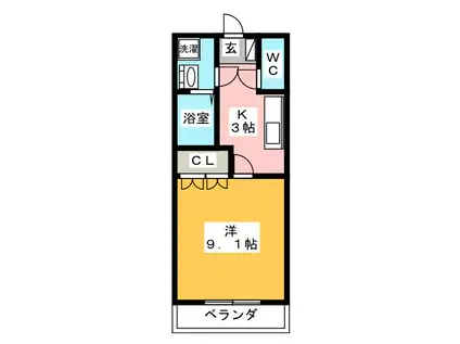 レスパス ウルー(1K/2階)の間取り写真