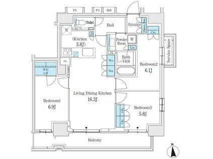 パークホームズ東陽町(3LDK/10階)の間取り写真