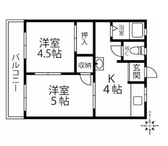 タウンハウス野村A棟(2K/2階)の間取り写真
