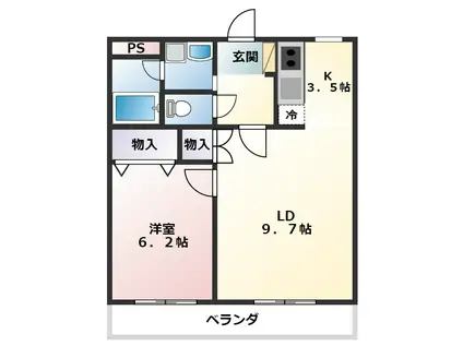 ロイヤルハイツ五番館(1LDK/2階)の間取り写真