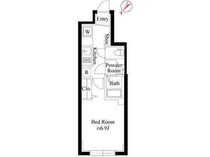 グローリオシェルト大崎(1K/1階)の間取り写真