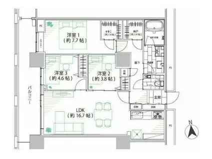 ザ・パークタワー東京サウス(3SLDK/16階)の間取り写真