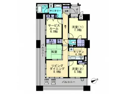 アルファステイツ土橋(3LDK/11階)の間取り写真