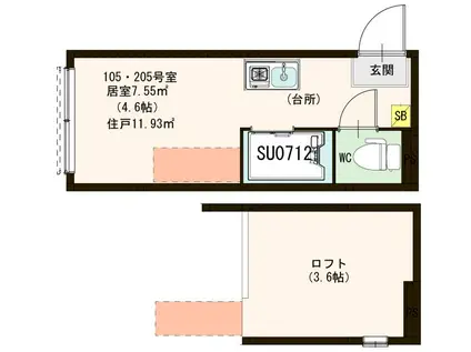 GLUCK江原町(ワンルーム/2階)の間取り写真