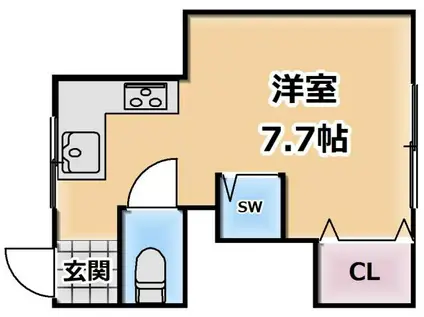 田中荘(ワンルーム/2階)の間取り写真