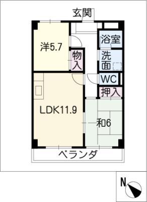 グランメール竹内(2LDK/3階)の間取り写真