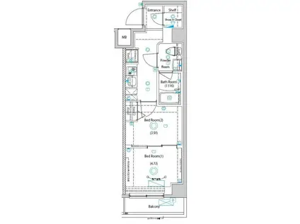 ガリシア目黒大岡山(2K/2階)の間取り写真