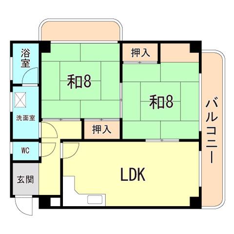 惣町サンハイツ2号棟(2LDK/3階)の間取り写真
