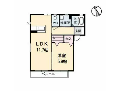 クラヴィエ南昭和 B棟(1LDK/1階)の間取り写真