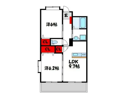 東福間駅前バモス(2LDK/9階)の間取り写真