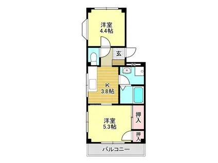 若松ハイツ(2K/2階)の間取り写真