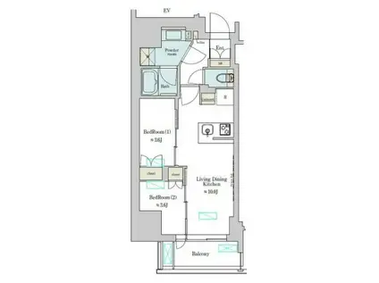 ブリリアイスト上野稲荷町(2LDK/6階)の間取り写真