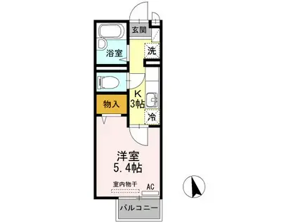 シャインルート綾羅木(1K/2階)の間取り写真