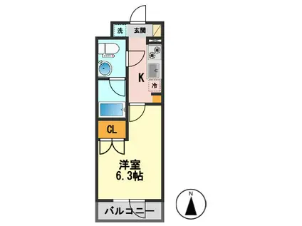 LA DOUCEUR高砂(1K/2階)の間取り写真