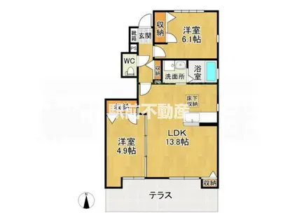 シュロス・クラヴィエB(2LDK/1階)の間取り写真