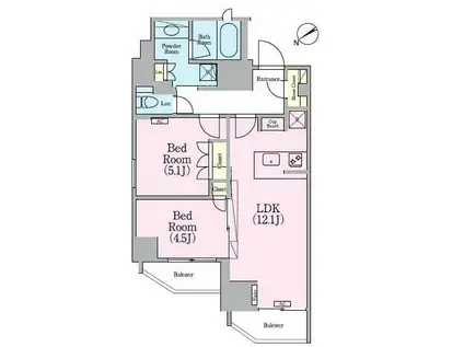 クレストコート蔵前レジデンス(2LDK/15階)の間取り写真